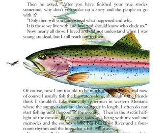 A River Runs through It Last page Norman Maclean 8" X 10" Rainbow Trout watercolor Fly Fisherman Art Print