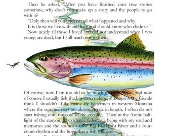 A River Runs through It The Last page Norman Maclean 8" X 10" Rainbow Trout watercolor Fly Fisherman Art Print Student teacher gift