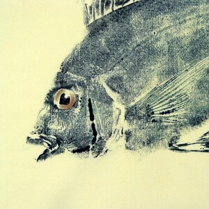 ORIGINAL Porgy or Scup Fish Art rubbing GYOTAKU on 16 X 20 cloth Fisherman gift Beach House art by Barry Singer image 2