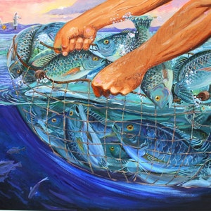 The Miraculous Catch of Fish Bible Miracle Painting Art Print 8.5