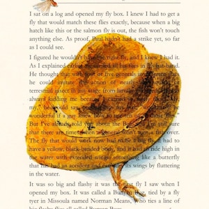 A River Runs through It, Page 85 Norman Maclean 8" X 10" Paul's fly fishing hat & Bunyan Bug Art Print Great Literature Student teacher gift
