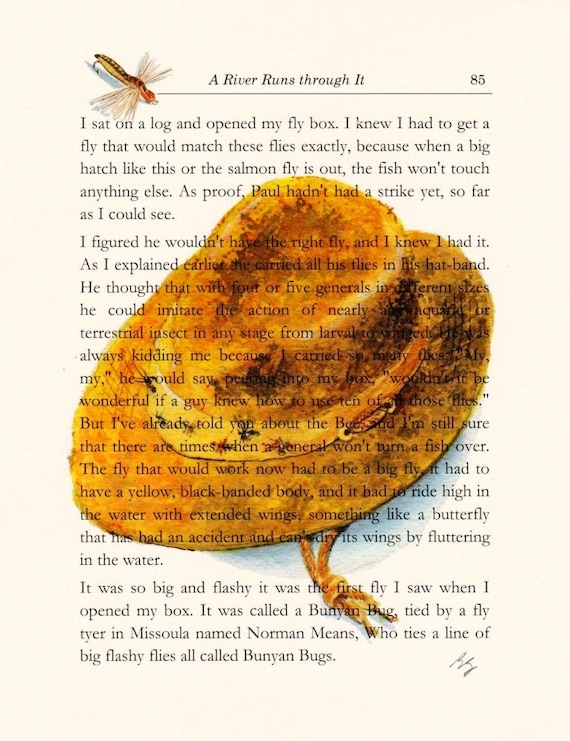 A River Runs through It Norman Maclean 8" X 10" Paul's fly-fishing hat & Bunyan Bug Art Print