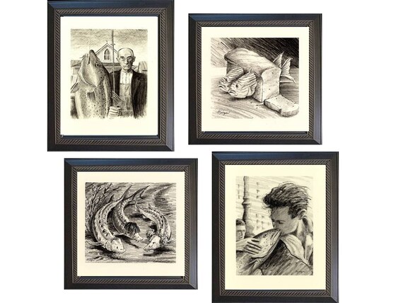 Fish Head Soup Crazy 8 X 10 Funny Pencil Drawing Art Print With