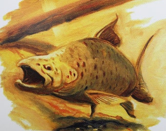 Brown Trout Fly Fishing painting fish art print 8.5 X 11 Cottage Lake House Decor Fisherman Gift by Barry Singer