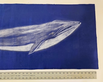Reserved for Jeremy Fin Whale original on 100% Cotton Navy cloth Painting by Barry Singer