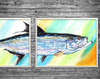 TARPON Head and tail  watercolor art prints 8.5" X 11" Great fly Fisherman Gift Florida Game Fish Coastal Beach Décor