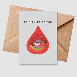 Tarjeta de felicitación de melancolía, tarjeta de depresión, sentirse triste, salud mental, productos digitales, tarjeta de felicitación estilo invitación, está bien estar triste