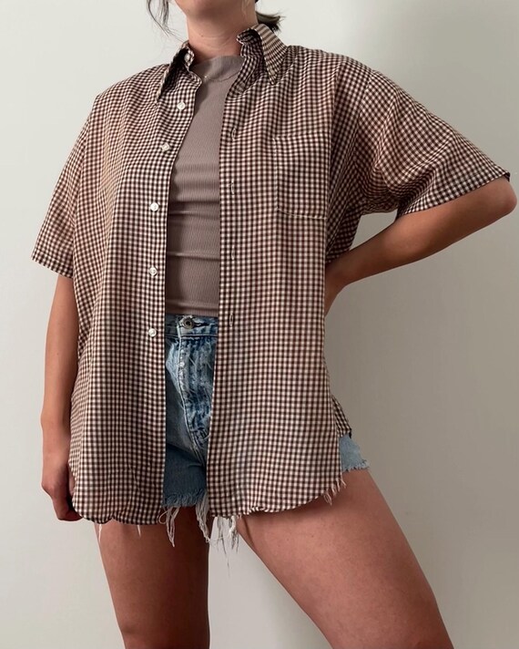1960s Tarleton Gingham Perm Press Plaid Button Down Shirt