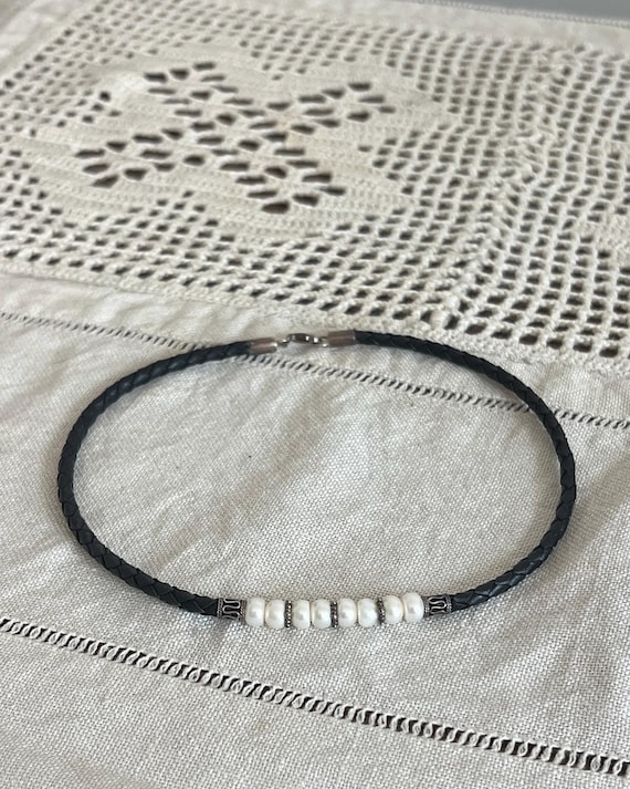 Braided Leather & Pearl Necklace