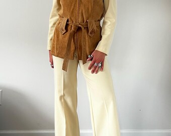 1960s Belted Suede and Polyester Jacket and Pant Suit