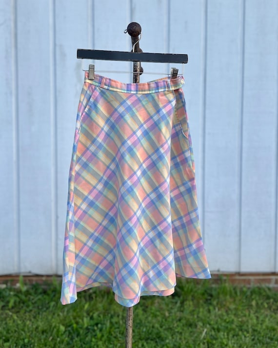 70s Pastel Unión Made Plaid Skirt