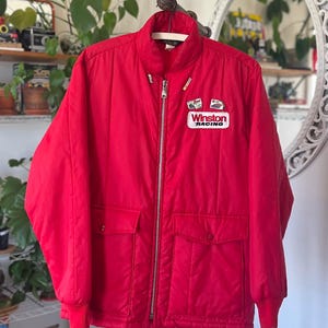 1970s Winston Racing Nylon Jacket // NASCAR Red Swingster with Pins