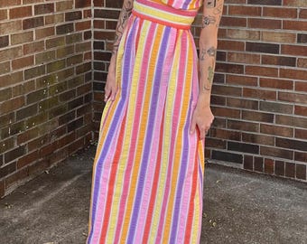 1970s Seersucker Maxi Dress