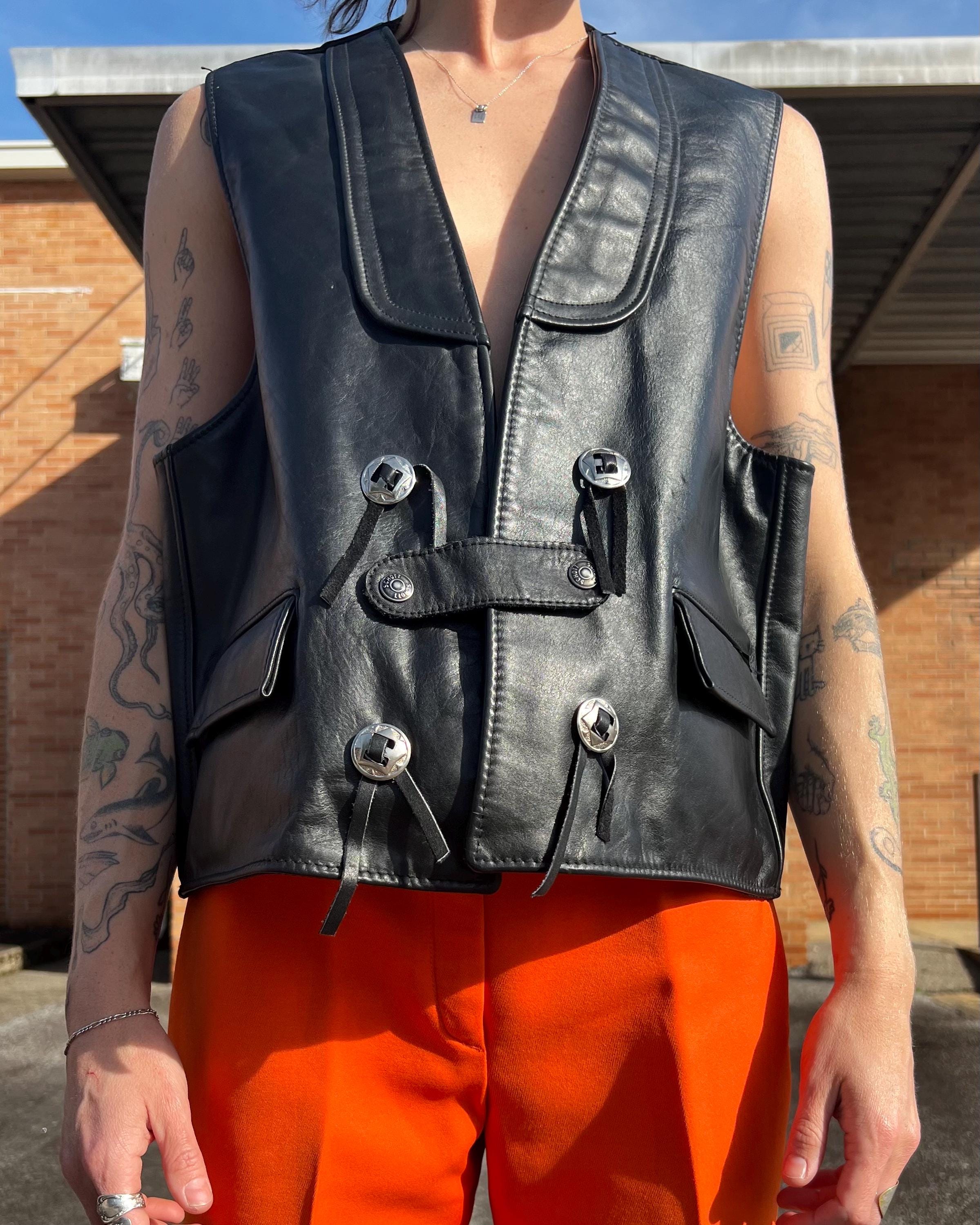 ☆新品未使用☆ Schott/LEATHER COMBI DOWN VEST Vtg Schott Western Leather Vest Made in USA Biker Ranch