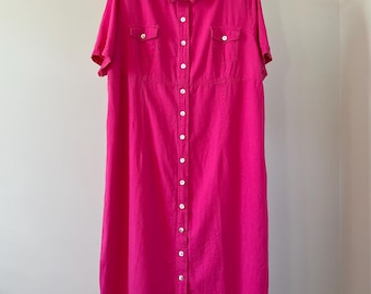 1990s Hot Pink Linen Dress