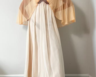 1970s Chiffon Cape Gown