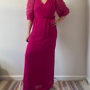 1980s Puffy Sleeve Berry Pink Maxi Dress