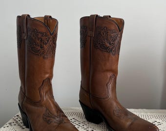 Vintage Full Leather WB Masterson Cowboy Boots Men display picture 2