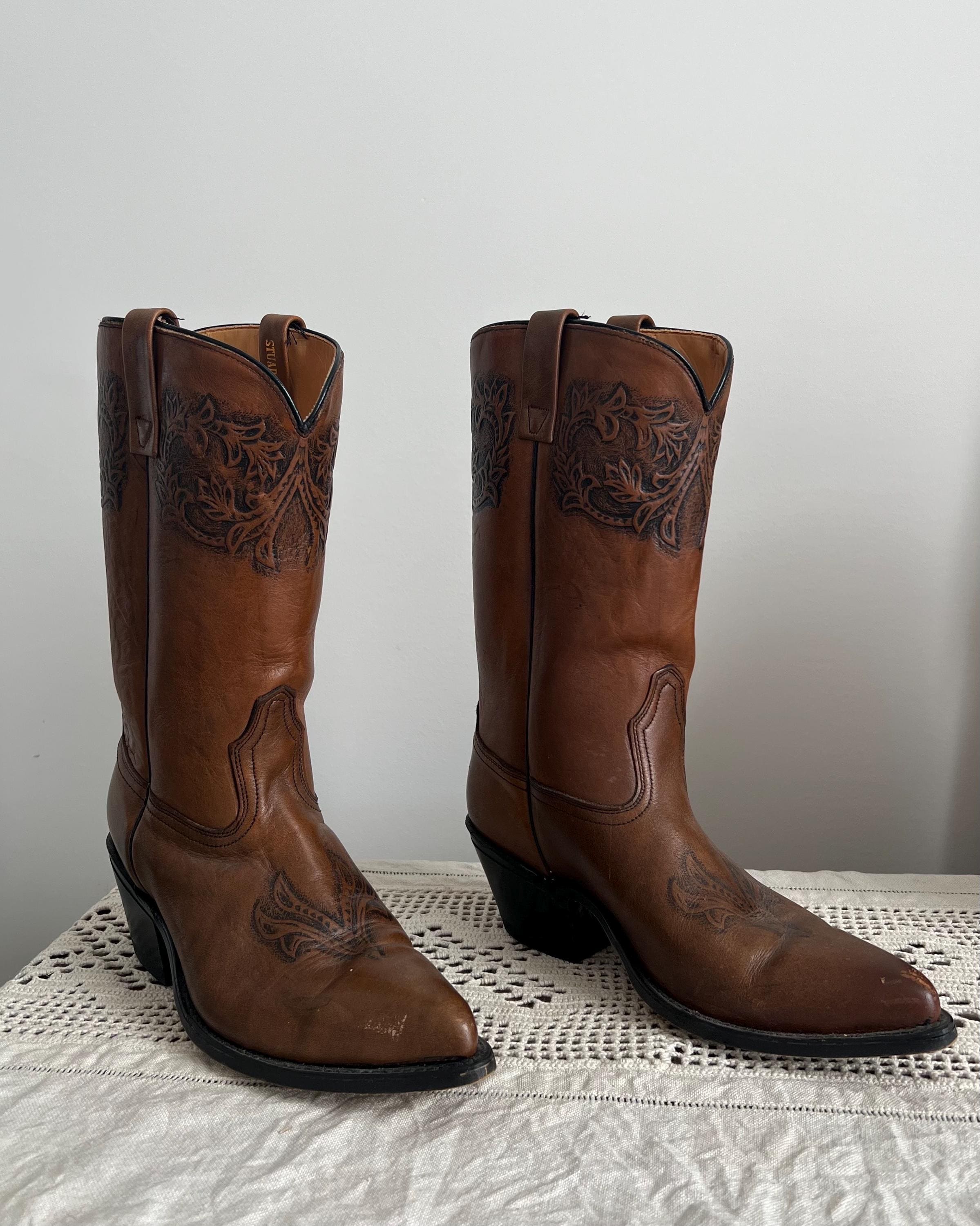 Stuart McGuire Men\'s Cowboy Brown Leather Western Boots RARE 70 main image 2