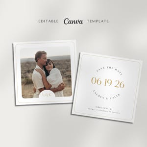 Minimalistische Hochzeitsfoto Save The Date Karten Vorlage Bearbeitbar in Canva | Moderne benutzerdefinierte doppelseitige Karten | Hochzeitspapeterie zum Ausdrucken