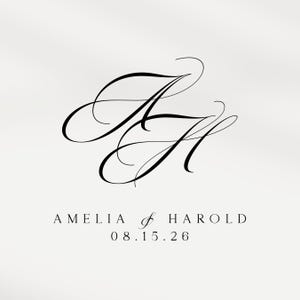 Anpassad bröllopslogotyp för brevpapper och skyltar | Personligt klassiskt monogram med initialer och datum | Kalligrafibokstäverlogotyp
