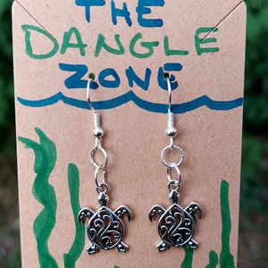 Sliver Sea Turtle Earrings - Perfect for Turtle Lovers - Dangle Earrings