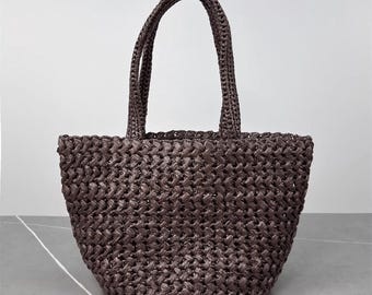 Bolso de mano de rafia, bolso de hombro de rafia sintética, bolso de verano, bolso de paja de viscosa hecho a mano