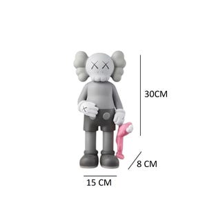 May include: A gray figurine with a distinctive design, featuring a head with crossed-out eyes and a skull-like mouth. The figure is 11.8 inches tall, 5.9 inches wide, and holds a pink object. The figurine's design includes gloves and shorts.