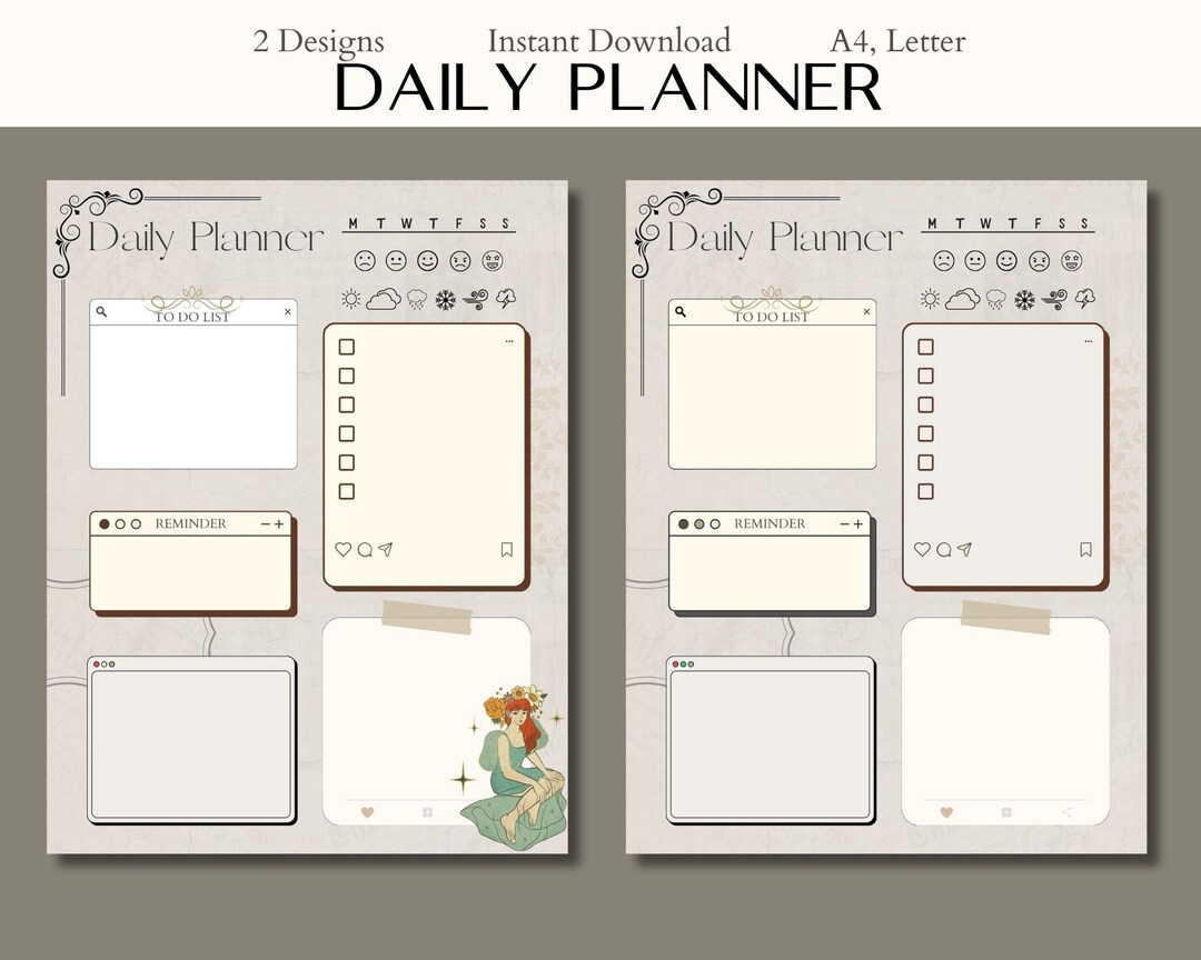 Day Planner Printout Calendar Week Print Out Undated Vintage Planner