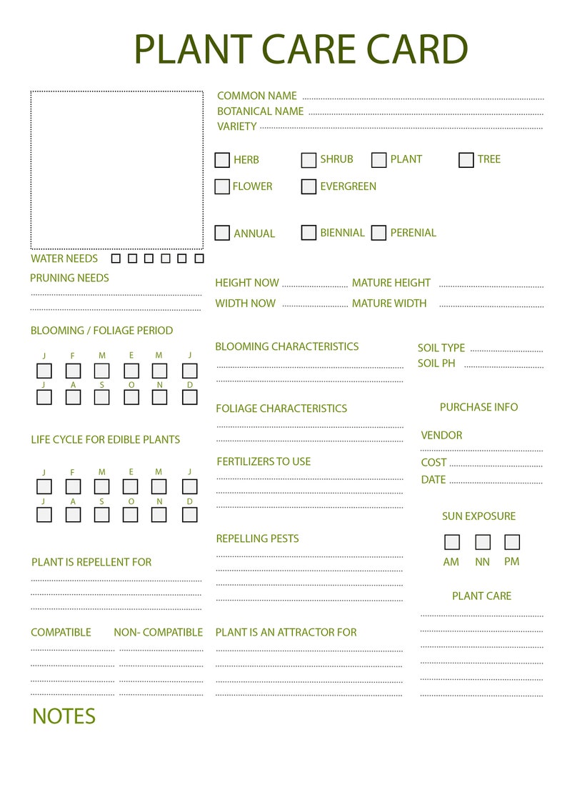 Printable Plant Care Cards, Plant Planner, İndoor Plant Care, House ...
