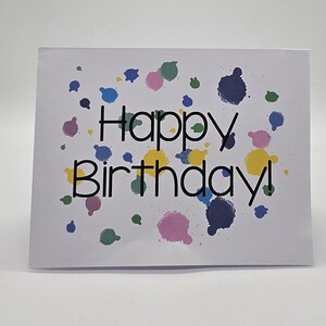Cartão de feliz aniversário digital para download, diversão com respingos, ocasião especial, crianças de qualquer idade, download, impressão, dobra e pronto