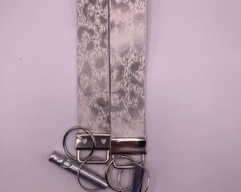 Snow Leopard Glow Wristlet, Handmade Safety Wristlet, Women Wristlet Bag Keychain, Car Key Wristlet, Keychain Accessory