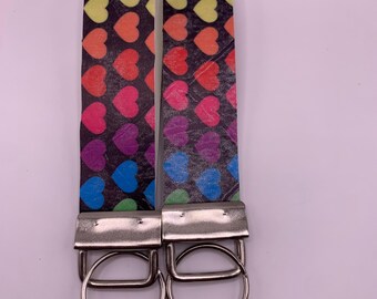 Rainbow Hearts Wristlet, Pride Glow Wristlet, Key Fob Wristlet Key Chain, Key Chain Wristlet Lanyard, Colorful Key Strap