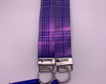 Royal Tartan Wristlet, Safety Glow Wristlet, Handmade Blue Wristlet, Bag Wristlet, Keychain Accessory, Car Key Wristlet