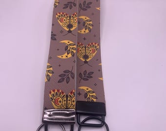 Golden Moon Moth Glow Wristlet, Moon and Stars Wristlet, Occult Wristlet, Moth Pattern Wristlet, Glowing Nature Wristlet