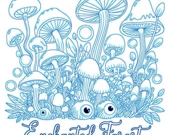 Enchanted Mushroom Forest | Dark Mushroom Forest | Psychedelic Gothic Art | Creepy Eyes Coloring Pages