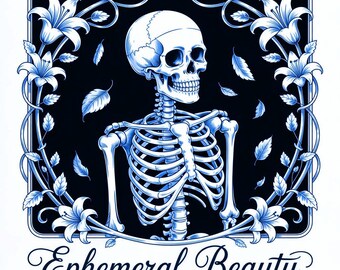Ephemeral Beauty | Skeleton Art with Latin Quotes | Gothic Memento Mori Coloring Pages