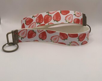 Strawberry Pattern Wristlet, Wristlet Keychain Strap, Cute Womens Wristlet, Handmade Wristlet for Keys, Glow Key Wristlet