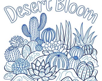 Desert Bloom | Desert Cactus Coloring Pages | Succulent Art | Southwest Botanical Digital Download