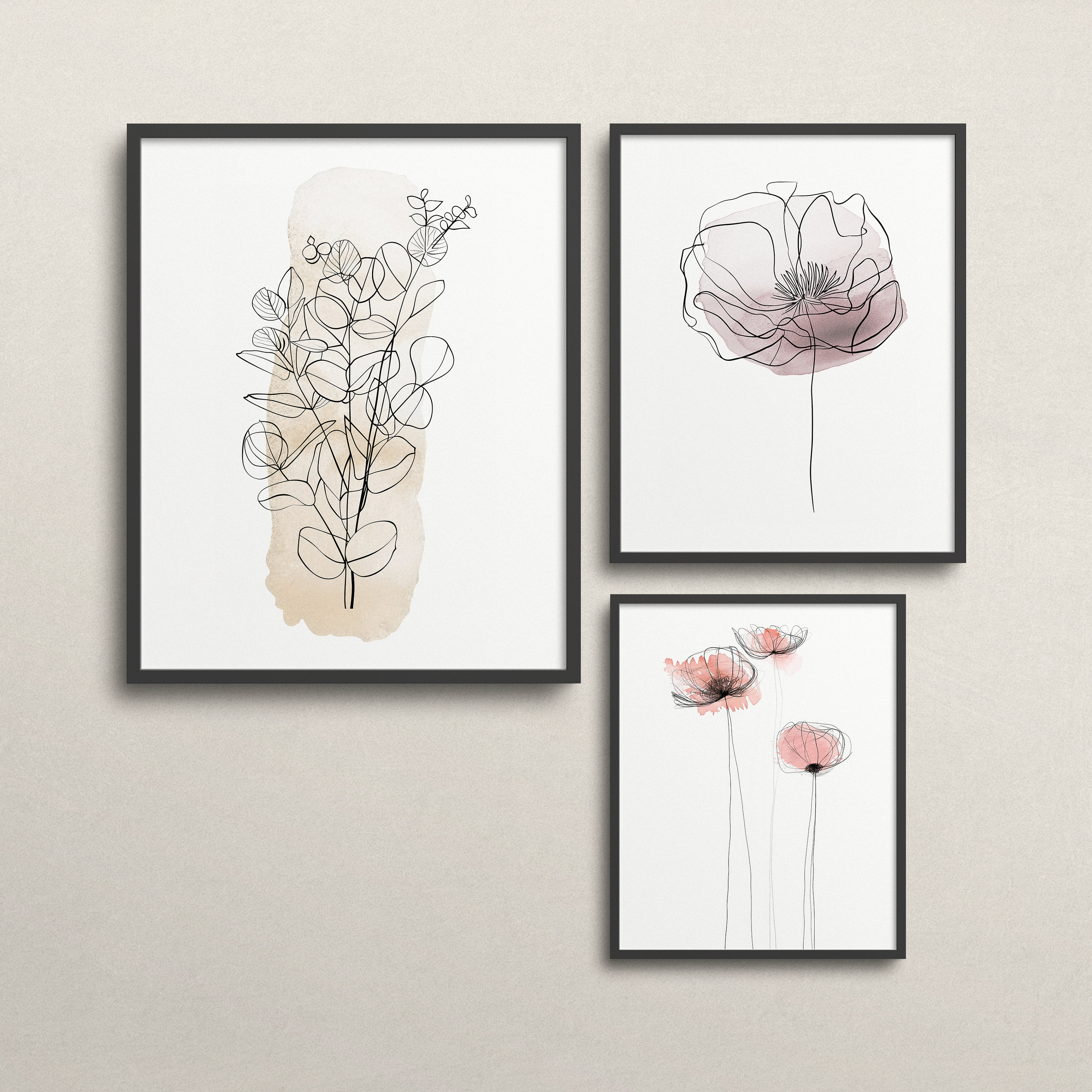 Watercolor Floral Line Art Print | Minimalist Botanical Wall Decor ...
