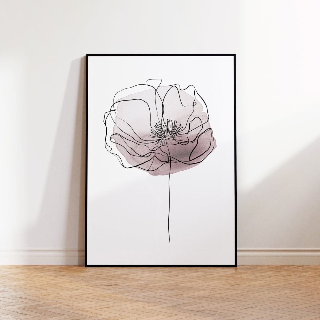 Watercolor Floral Line Art Print | Minimalist Botanical Wall Decor ...