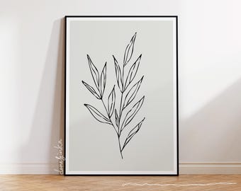 Minimalist Botanical Line Art Print | Black and White (Digital Download)