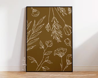 Floral Line Art Print | Minimalist Botanical Wall Decor (Digital Download)
