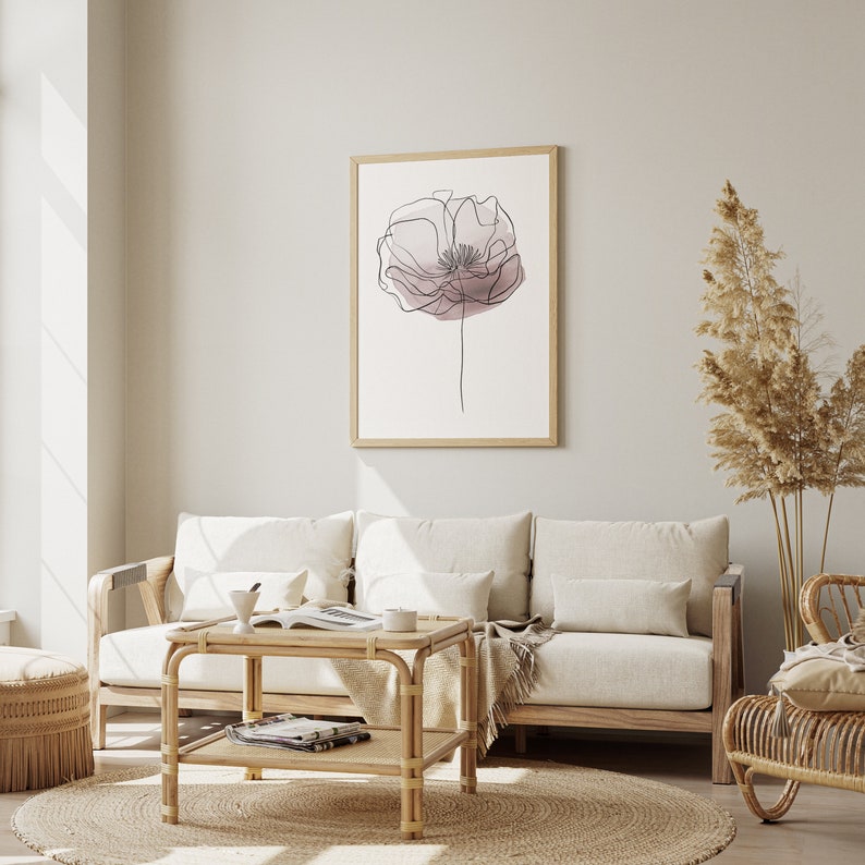 Watercolor Floral Line Art Print | Minimalist Botanical Wall Decor ...