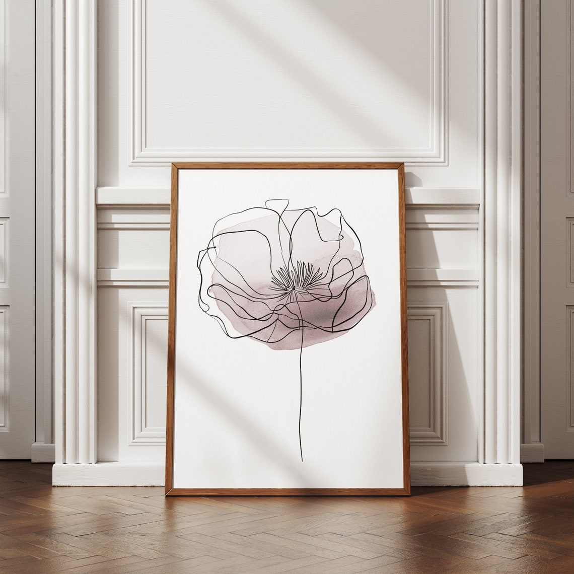 Watercolor Floral Line Art Print | Minimalist Botanical Wall Decor ...