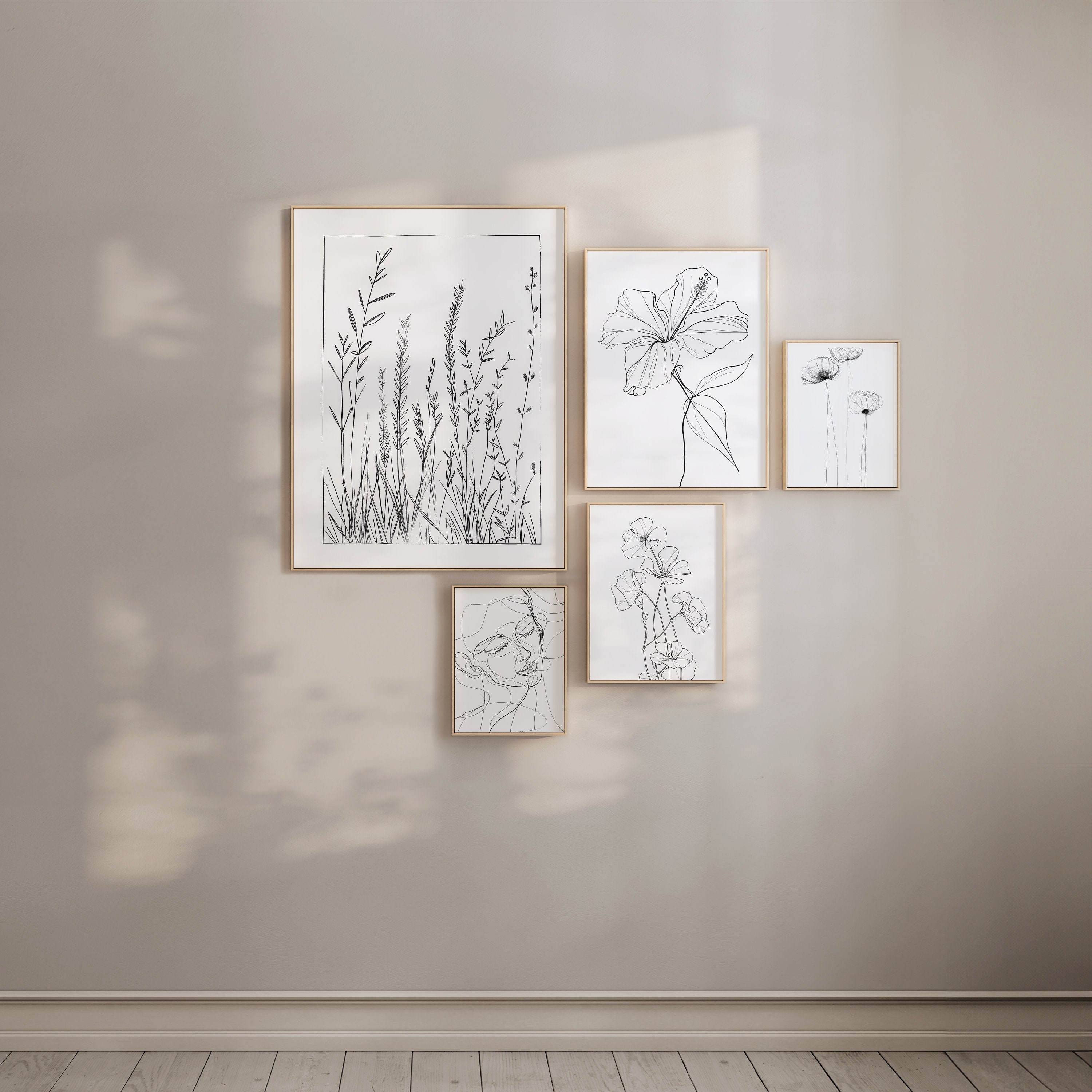Botanical Line Art Print | Minimalist Black and White Wall Decor ...