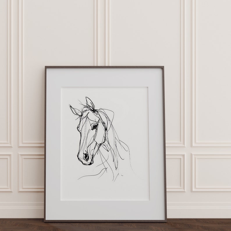 Horse Line Art Print | Minimalist Black and White Wall Decor (digital ...