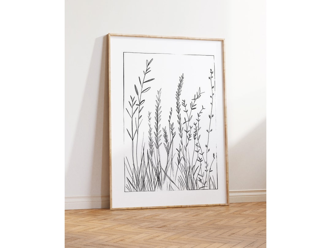 Botanical Line Art Print | Minimalist Black and White Wall Decor ...