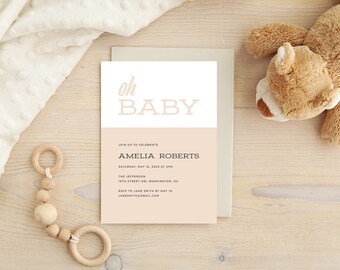 Baby Shower Invitation Template | Modern Editable Oh Baby