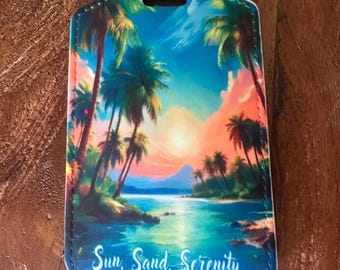 Etiqueta de equipaje de playa personalizada Sun, Sand Serinity